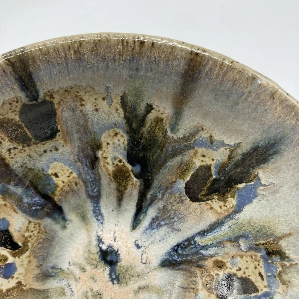 Art Pottery Handthrown Drip Glaze Bowl Blue Earth Tones 7 3/4